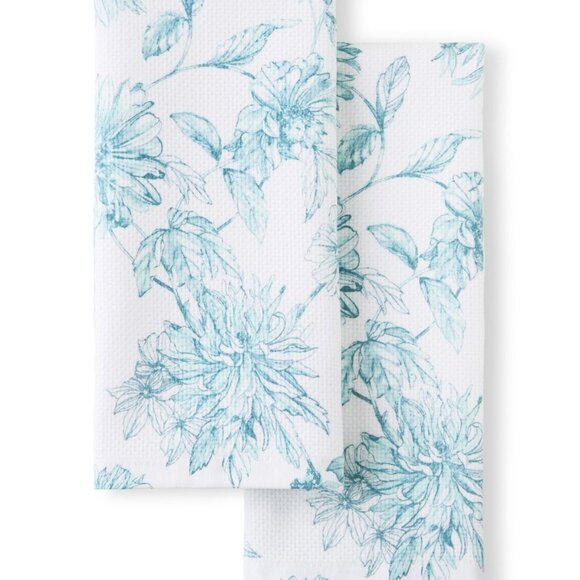 Fiesta Floral Cotton Kitchen Towel Set of 2, 16" X 28" - Sky Blue - Picture 1 of 4
